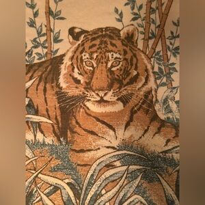 Ibena Dolan Vintage Tiger & Bamboo Wildlife Reversible Blanket Brown Beige 52x73